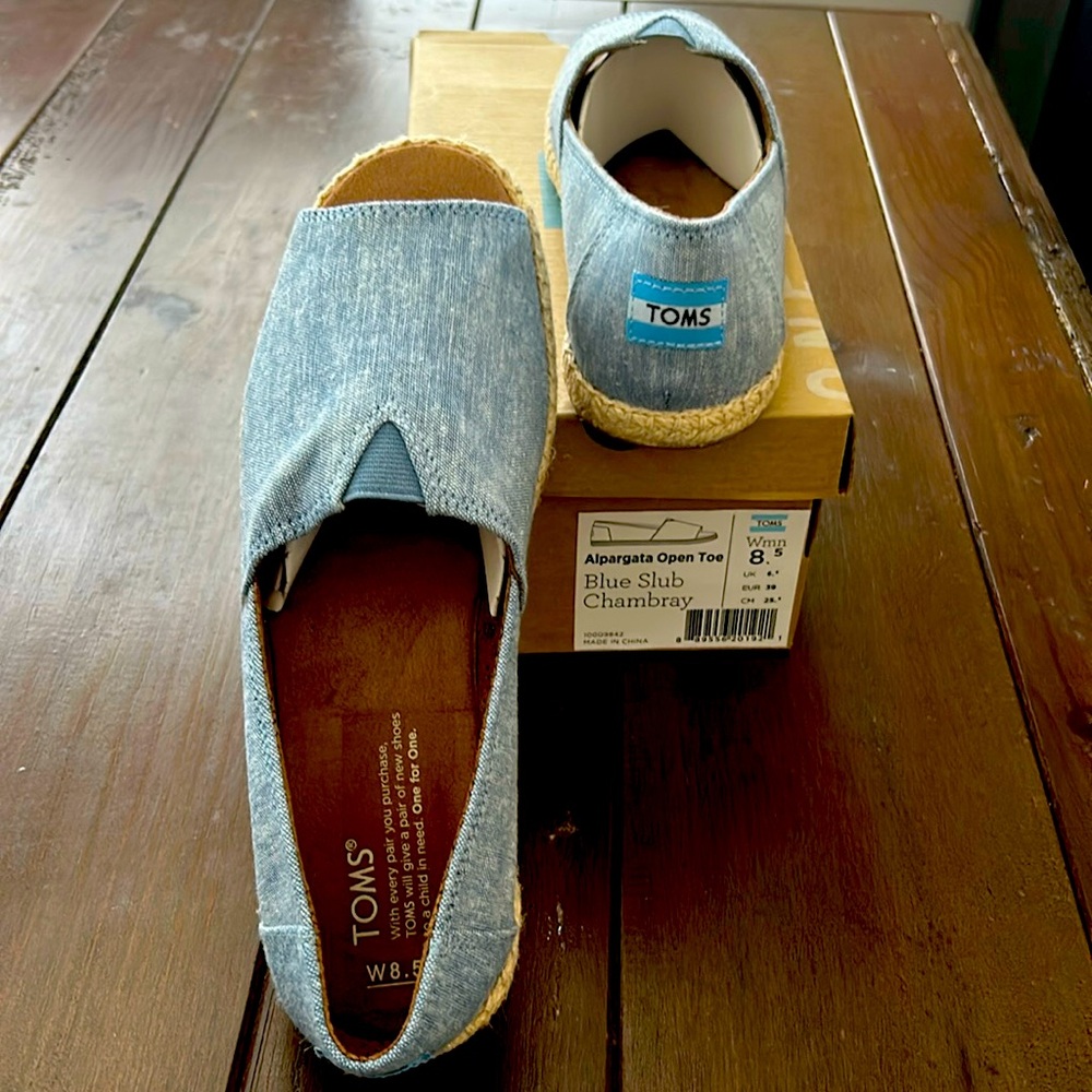 Blue Slub Chambray Alpargata Open Toe Toms